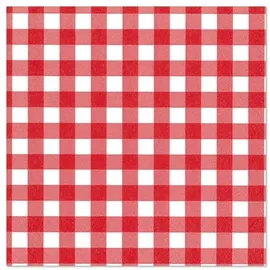 Papstar 100 Servietten, 3-lagig 1/4-Falz 33 cm x 33 cm rot "Vichy Karo"