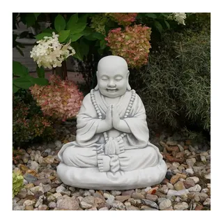 gartendekoparadies.de Gartenfigur Buddha Mönch in tiefer Meditation, H. 35 cm, 18 kg, Frostsicher grau