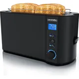 Arendo Toaster 4 Scheiben, Langschlitztoaster, Langschlitz, Edelstahl, 1500W, Display mit Restzeitanzeige, Brötchenaufsatz, Defrost Funktion, Wär... - Schwarz