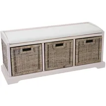 Mendler Sitzbank Bienne, Aufbewahrungsbox, 3 Körbe, Kubu-Rattan-Geflecht, 112x46x37cm ~ weiß