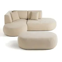 Lisa Design Santorini - 4-Sitzer Modulares Ecksofa links + Hocker - aus strukturiertem Stoff , Beige - Beige