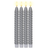 Star Trading LED Kerzen Mit Timerfunktion - Grau, Flackernde Flamme, Gedreht - 4er Set Deko Stabkerzen