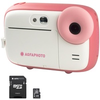 AGFA Photo Realikids Instant Cam + 1 Micro-SD-Karte 32 GB – Sofortbildkamera für Kinder, LCD-Display 2,4 Zoll, Lithium-Akku, Selfie-Spiegel und Fotofilter – Rosa