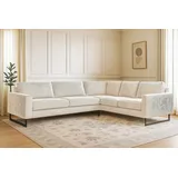 PLACES OF STYLE Ecksofa »Pinto, XXL, 250/290 cm, langer Schenkel, Ottomane«, Cord, Chenille, Lederoptik, mit Keder, Metallfüße, Wellenunterfederung beige