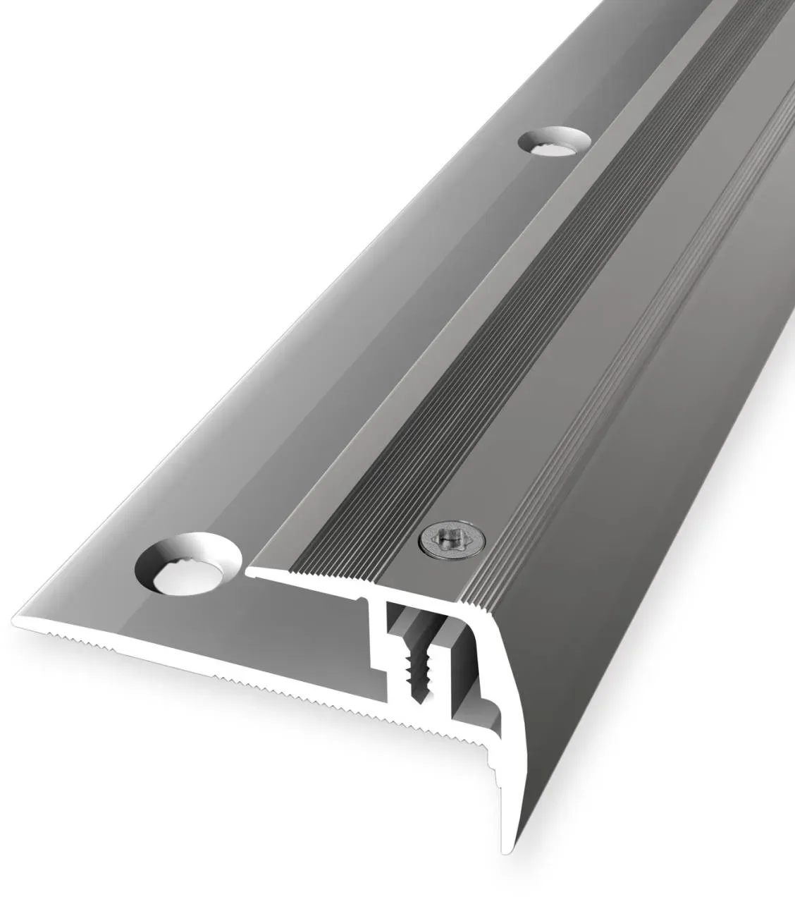 Treppenkantenprofil 27 x 23 mm Aluminium Winkelprofil Geriffelt Versenkt Gebohrt Küberit