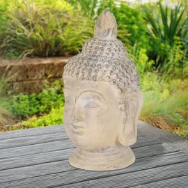 ECD Germany Buddha Figur 55 cm Beige/grau, Kunststein Polyresin Gartenfigur