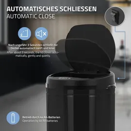 ML-Design Mülleimer mit Sensor 30L Edelstahl Schwarz Rund Automatisches Öffnen