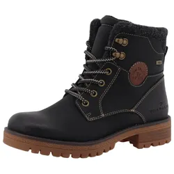 Schnürboots TOM TAILOR, Damen, Gr. 40, schwarz, Lederimitat, Textil, unifarben, kontrastfarbene Details, modisch, Schuhe, Blockabsatz, Outdoorschuh, Schnürstiefelette mit Reißverschluss