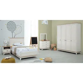 aea Komplette Jugenbett Kindermöbel Kinderbett Weiß Holz Set 5tlg Kommode - Weiß