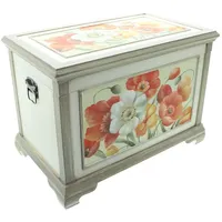 Dekoleidenschaft Holztruhe Blumen 52x32x37 cm, Aufbewahrungstruhe im Bauern-Stil, Truhe
