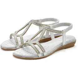Sandale »Sandalette, Sommerschuh,«, mit Glitzer Verzierungen und elastischen Riemchen, Gr. 43, silberfarben, , 85903104-43
