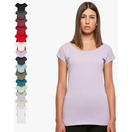 Build Your Brand Damen T-Shirt Ladies Wide Neck Tee, Farbe Cherry, Größe 3XL