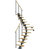 DOLLE Mittelholmtreppe Dublin 1/4 gewendelt aus Ahorn lackiert 65 cm breit für GH 240–292 cm UK Metall Anthrazit mitlaufende Edelstahlstäbe