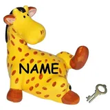 alles-meine.de GmbH große Spardose - Giraffe/Zootier - incl. Name - stabile Sparbüchse - incl. Schlüssel & Schloß - Figur aus Porzellan/Keramik - Kinderspardose/Kinders..