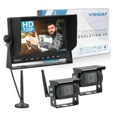 VSG VSG24 7“ Evolution HD mit 2 Kameras Wohnmobil & LKW, KFZ Set kabellos inkl. 2X Rückfahrkamera + Monitor, einfach zum DIY Nachrüsten 12V-24V, Kamera digital, Auto Rückspiegel Einparkhilfe