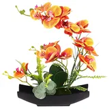 YOBANSA Real Touch Seiden-Orchidee, künstliche Blumen mit Blumentöpfen, künstliche Phalaenopsis, künstliche Orchideen-Blumenarrangements für Heimdekoration (orange + schwarze Vase)