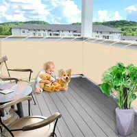 Balkonverkleidung 1.5 x 2.7 m, Meterware, Sonnenschutz Atmungsaktiv Sichtschutz, Leicht Transparent, Balkonfächer Balkon Sichtschutz, mit Kabelbinder für Garten, Beige
