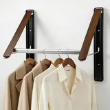 2 Stück Kleiderhaken Klappbar Wand, Aluminium Klappbarer Kleiderbügelhalter Kleiderstange Wandmontage, Tragkraft 44 lbs, Kleiderlüfter Klappbar für Waschküche Kleiderschrank Balkon Bad (Mit Stange)