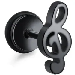 Single-Ohrstecker FIRETTI "Schmuck Geschenk Ohrschmuck einzeln Notenschlüssel", schwarz, Ohrringe, Damen, Edelstahl-Kautschuk, Edelstahl, Kautschuk