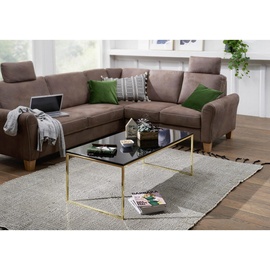 Wohnling Couchtisch Schwarz, - gold-schwarz - 120 cm Metall Holz Sofatisch Schwarz/Gold, Design Wohnzimmertisch rechteckig, U-Form, 60x45x120 einfacher Aufbau, Wohnzimmer, Wohnzimmertische, Couchtische