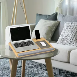 Relaxdays Laptopkissen, Handgelenkauflage Mauspad, HBT 10x55,5x36 cm, Laptopablage, Laptopunterlage, Natur/grau