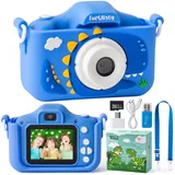 Kinderkamera Bildschirm Selfie Digitalkamera Kinder - 48MP Display Digitalkamera Kinder, 1080P HD Anti-Drop Fotoapparat Kinder mit 64GB Karte für 3-12 Jahre Geburtstagsgeschenke Spielzeug (Blau)