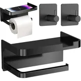 FZYCOM Toilettenpapierhalter Ohne Bohren mit 2 Klebehaken, Toilettenpapierhalter mit Ablage, Klopapierhalter Ohne Bohren, Klopapier Aufbewahrung, Toilet Paper Holder für Küche, Badzimmer, WC