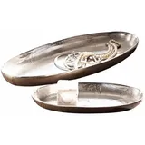 Loberon Schalen 2er Set Marné, Zwei Größen, lang gestreckte Form, glanzvolles Antik-Finish, Dekoration, Deko-Objekt, Wohn-Accessoire, Aluminium, antiksilber