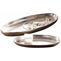 Loberon Schalen 2er Set Marné, Zwei Größen, lang gestreckte Form, glanzvolles Antik-Finish, Dekoration, Deko-Objekt, Wohn-Accessoire, Aluminium, antiksilber