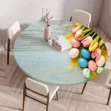 Morbuy Elastische Tischdecke Rund Wasserdicht, 3D Tulpenblüten Muster Tischdecke mit Gummizug Rund Tischdecken Tischtuch Abwischbar Gartentischdecken (Durchmesser 60cm,Osterei)