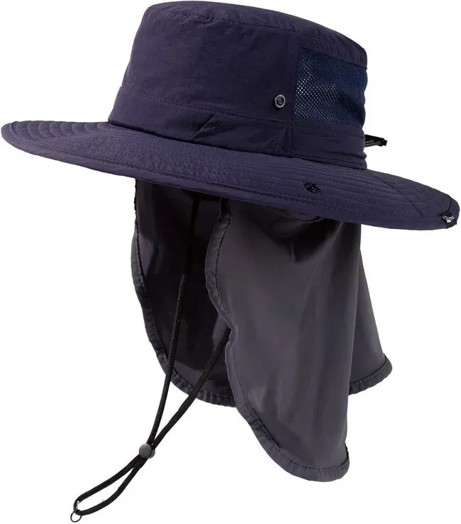 TOP-EX Herren-Sonnenhut mit UV-Schutz, Cooling-Neckband, Sonnenbrillen-Klammer und weiter Krempe – Anglerhüte, M/L, Navy