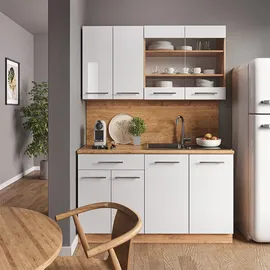 Vicco Küchenzeile Fame-Line 140 cm Weiß Hochglanz/Eiche