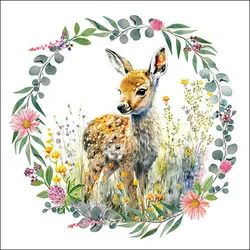 Ambiente 20 Servietten Papier 33x33cm 3-lagig - hochwertige Einweg Papierservietten Gastroservietten Naturmotiv Rehkitz Blumen Frühlingsdeko Tischdeko