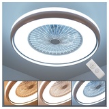 ETC Shop LED Decken Ventilator Leuchte Fernbedienung Tageslicht Lampe 3-Stufen Lüfter weiß-grau
