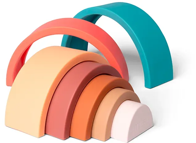 Silikon Stapelregenbogen für Kleinkinder 7-teilig blau, beige, BPA-frei, 14x7,5x5 cm - Little L - Montessori, Motorikförderung