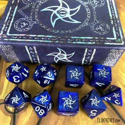 Elder Dice - Blue Astral Elder Sign Ley Silver