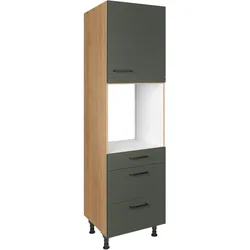 Backofenumbauschrank NOBILIA ""Easytouch", Ausrichtung wählbar, mit Schublade und zwei Auszügen und", grün (front: lacklaminat mineralgrün ultramatt, korpus: eiche sierra nachbildung), B:60cm H:216,6cm T:58,3cm, Schränke, einer Tür, vormontiert, Breite/Höhe: 60/216,6 cm