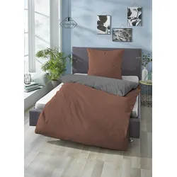 Wendebettwäsche BIBERNA "Alma in Gr. 135x200, 155x220 oder 200x200 cm", braun (kardinal), B/L: 155cm x 220cm, , Linon, B/L: 80cm x 80cm, Linon, Obermaterial: 100% Baumwolle, Bettwäsche, Bettwäsche aus Baumwolle, Reißverschluss, Bettwäsche mit Wendeoptik