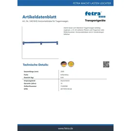 Fetra Fechtel Transportgeräte GmbH fetra Horizontalstrebe für Tragarmwagen - Länge 2000mm