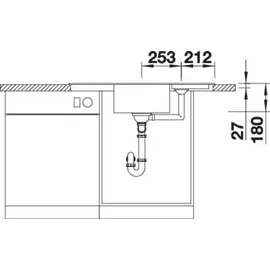Blanco Zia 9 E mittig Einbau von Oben vulkangrau Excenterbetätigung 930 x 510 mm