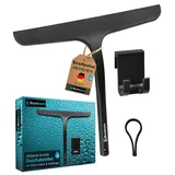 blumbach BLUMBACH® Duschabzieher schwarz, Abzieher Dusche mit Halterung 28 cm breit, Fensterabzieher Silikon mit Edelstahl Kern, Dusch Abzieher Wischer, Duschwand Abzieher, Flitsche Dusche, Glasabzieher,