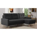 möbel punkt Ecksofa OSLO Webstoff Schwarz mit Bett Bettkasten Sofa Schlafsofa Ottomane universell Links oder Rechts