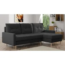 möbel punkt Ecksofa OSLO Webstoff Schwarz mit Bett Bettkasten Sofa Schlafsofa Ottomane universell Links oder Rechts