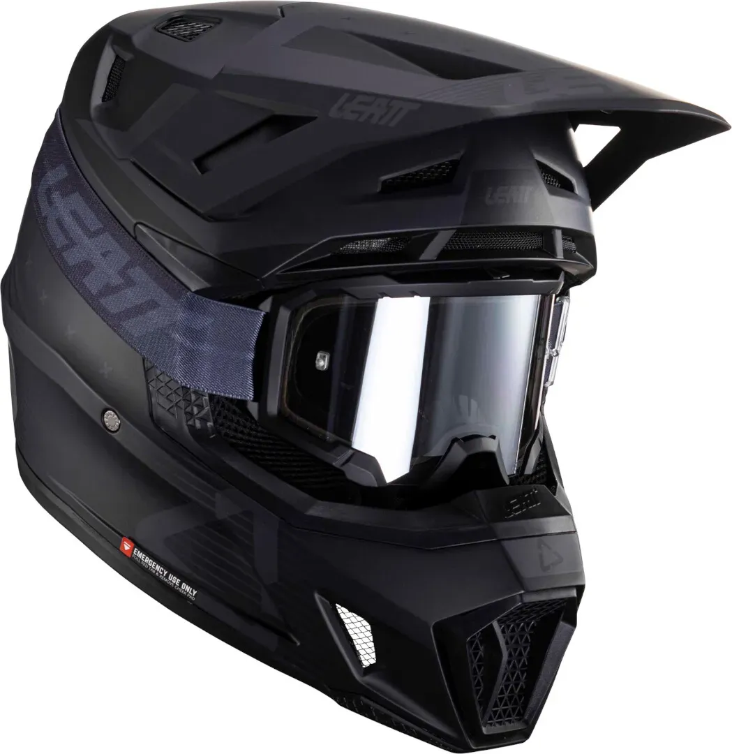 Leatt 7.5 V24 Stripes Motocross Helm mit Brille, schwarz-grau, Größe XL für Männer