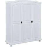 Kleiderschrank "Bastian" aus Massivholz in Weiss mit 3 Türen und 5 Einlegeböden. Abmessungen (BxHxT) 150x180x56 cm - Weiß