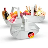 3er Set Geschenk-Picknickkorb aus recycelter Pappe – Umweltfreundliche Geschenkkörbe für Picknicks und besondere Anlässe – In Weiß, Braun oder Rattan-Optik (Weiß)