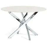 RATTATAN Innentisch Ø120 cm mit gehärteter Glasplatte und Metallbeinen, elegantes Design für Küche oder Esszimmer–KASPER–Rosa Marmor/Silber