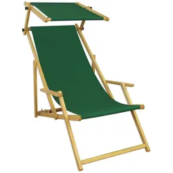 Erst-Holz Liegestuhl grün Gartenliege Holz Sonnenliege Sonnendach Strandstuhl Buche Gartenmöbel 10-304NS