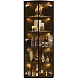 Merax LED Eckvitrine 62×35×160 cm, Vitrinenschrank mit gehärteten Glastüren & Beleuchtung, Sammlungsvitrine, Bücherregal, Eckschrank, Schwarz