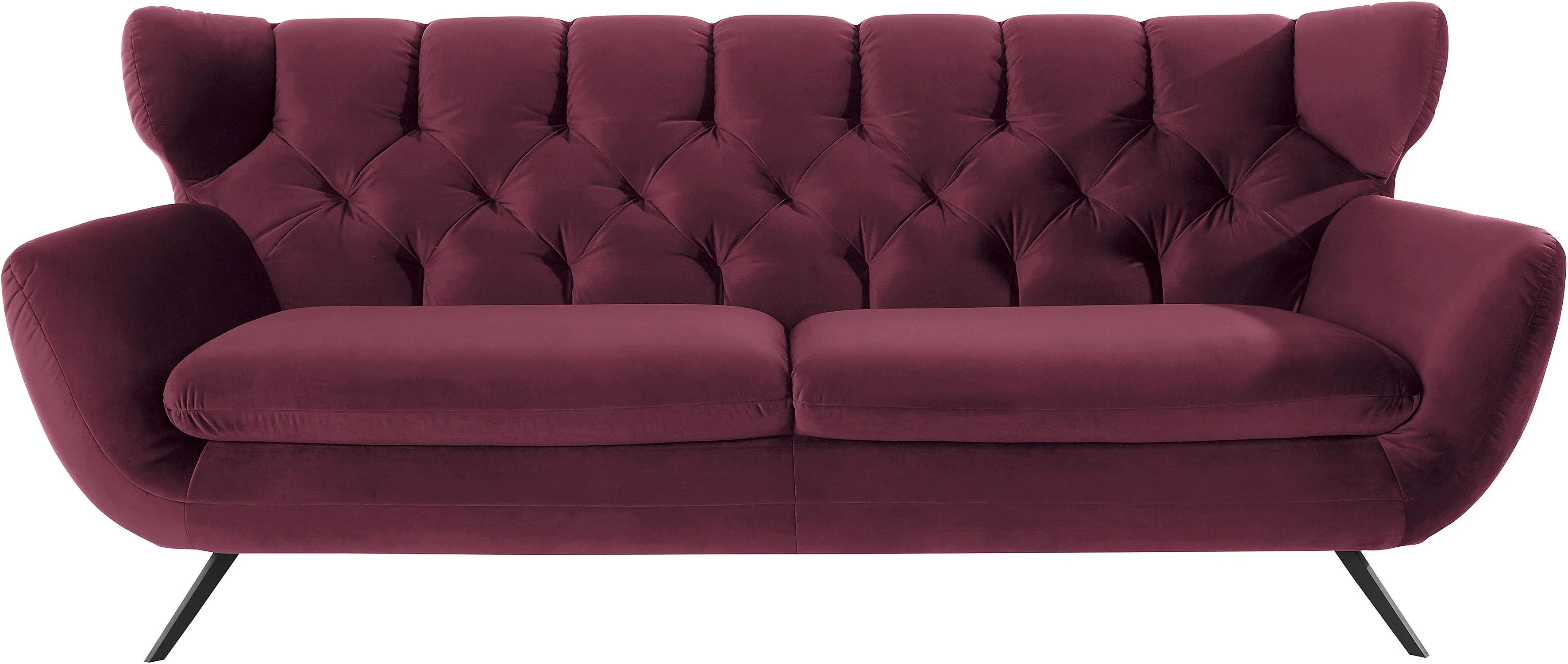 3-Sitzer 3C CANDY "Beatrice, extravagantes Megasofa, bequem, Küchensofa", rot (bordeaux), B:225cm H:94cm T:95cm, Samt-Optik (100% Polyester), Sofas, mit Rückensteppung im Rautenmuster, Samt Optik, auch in Fellimitat